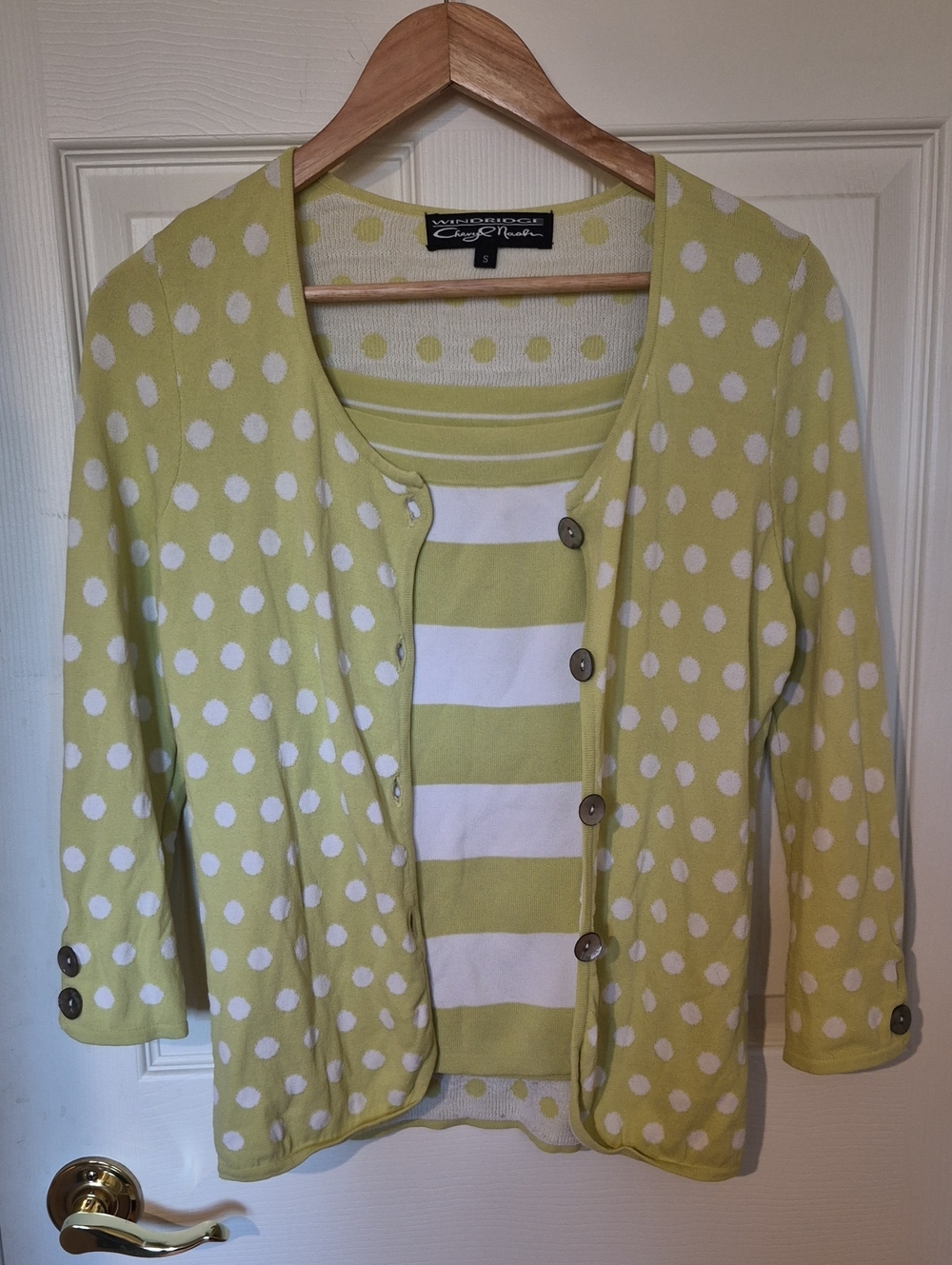 Vintage Windridge Cheryl Nash Knit Twinset Stripe & Polka Dot Cardigan Set Small